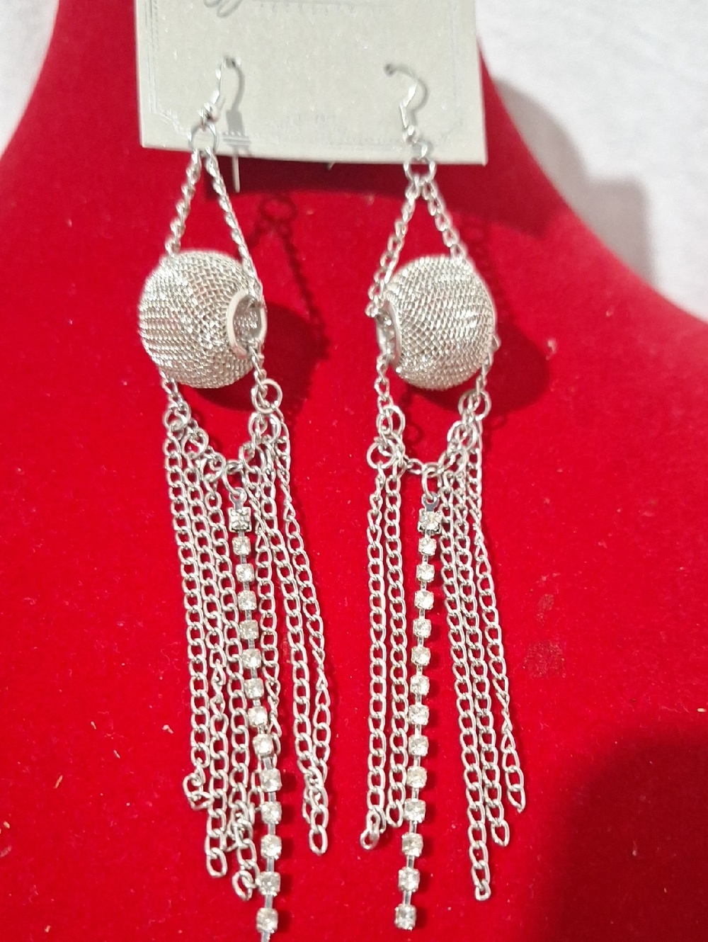 Silver Fringe Drop Earrings - Elegant Sparkle - Picture 3 of 3